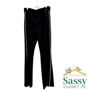 SPANX AirPique Black Wide Leg Track Pants White Piping Pull On Women’s L NWOT